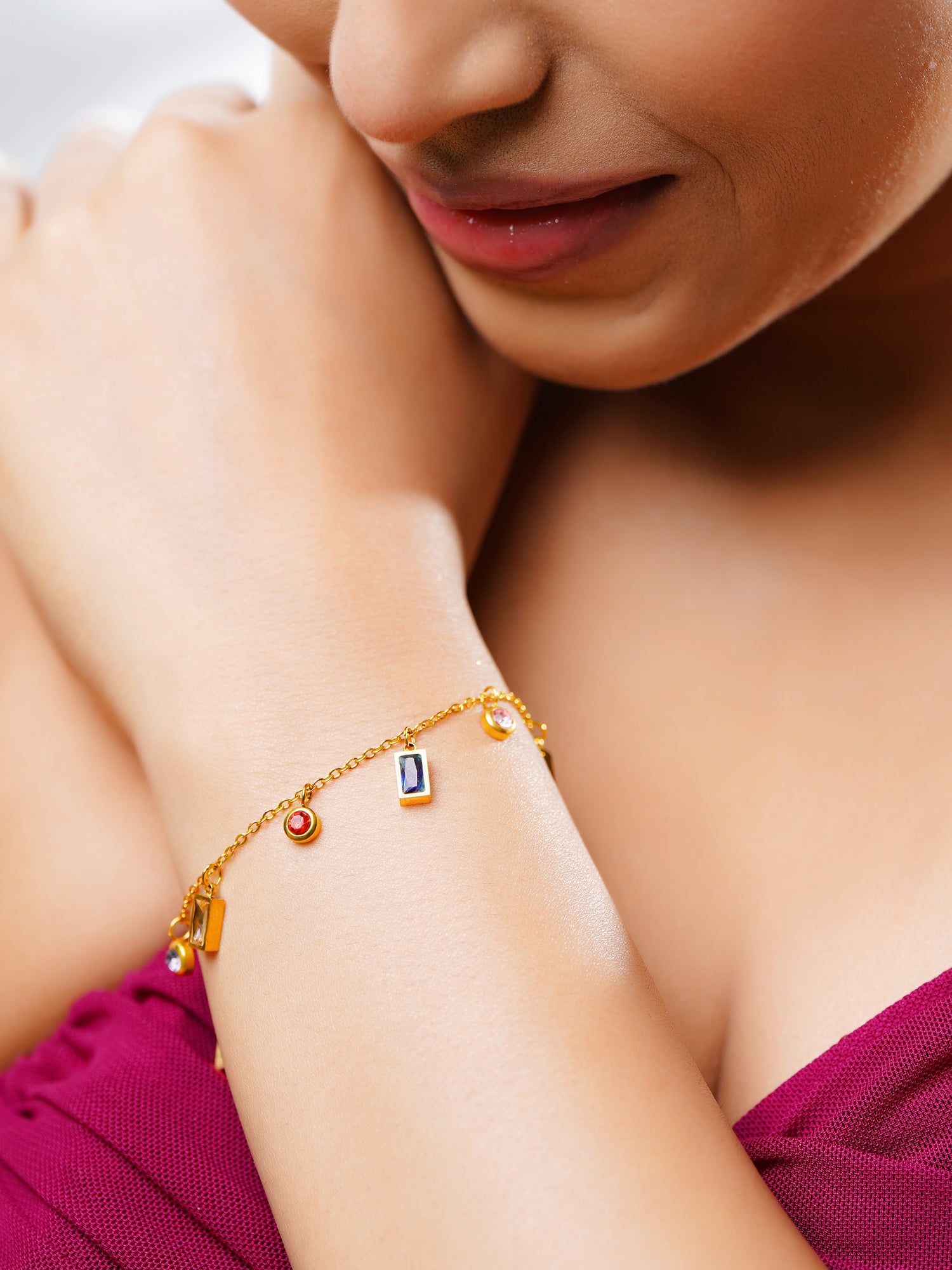 18K Gold Plated Golden Glow Multi Color Charms Bracelet