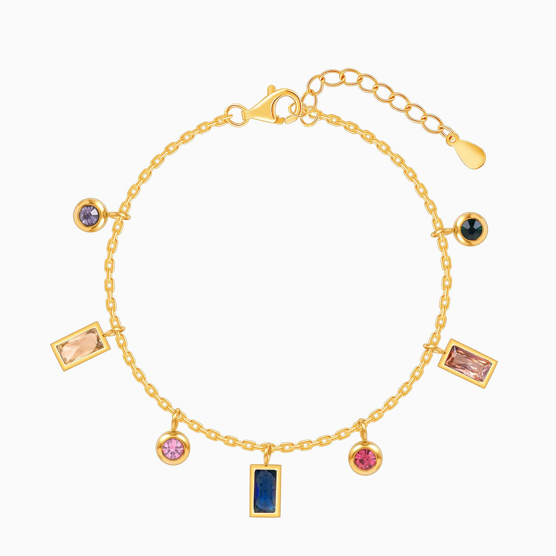 18K Gold Plated Golden Glow Multi Color Charms Bracelet