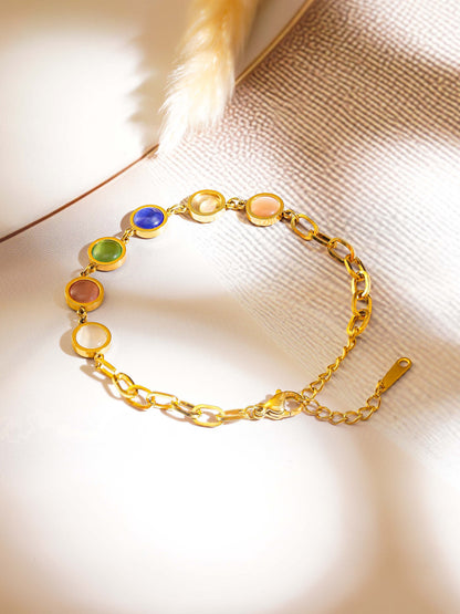 18K Gold Plated Multi Colored Cat Eye Beads Bracelet