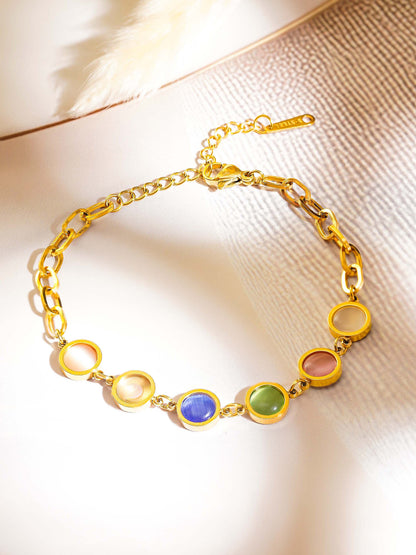 18K Gold Plated Multi Colored Cat Eye Beads Bracelet