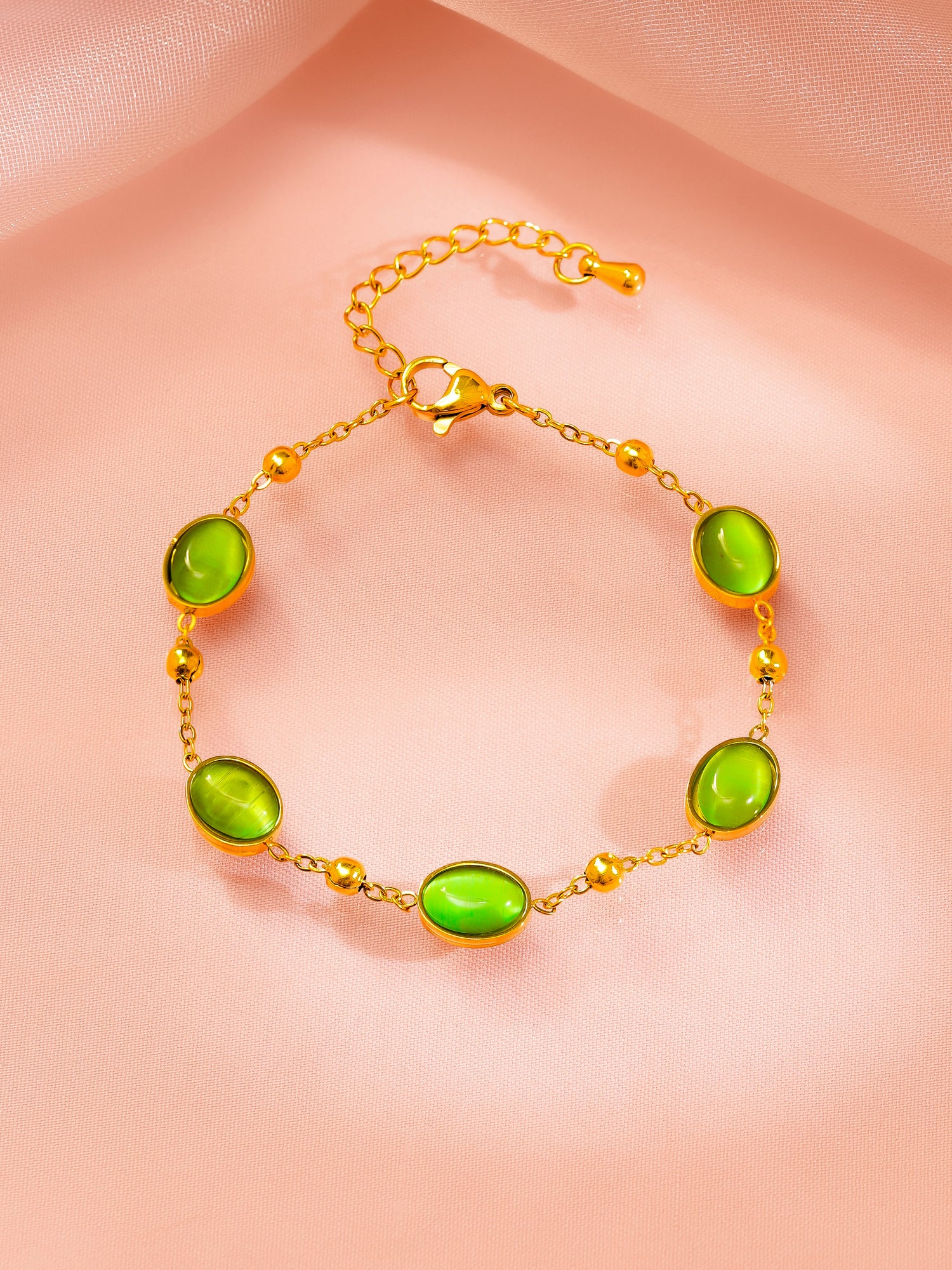 18K Gold Plated Green Stone Gold Finish Bracelet