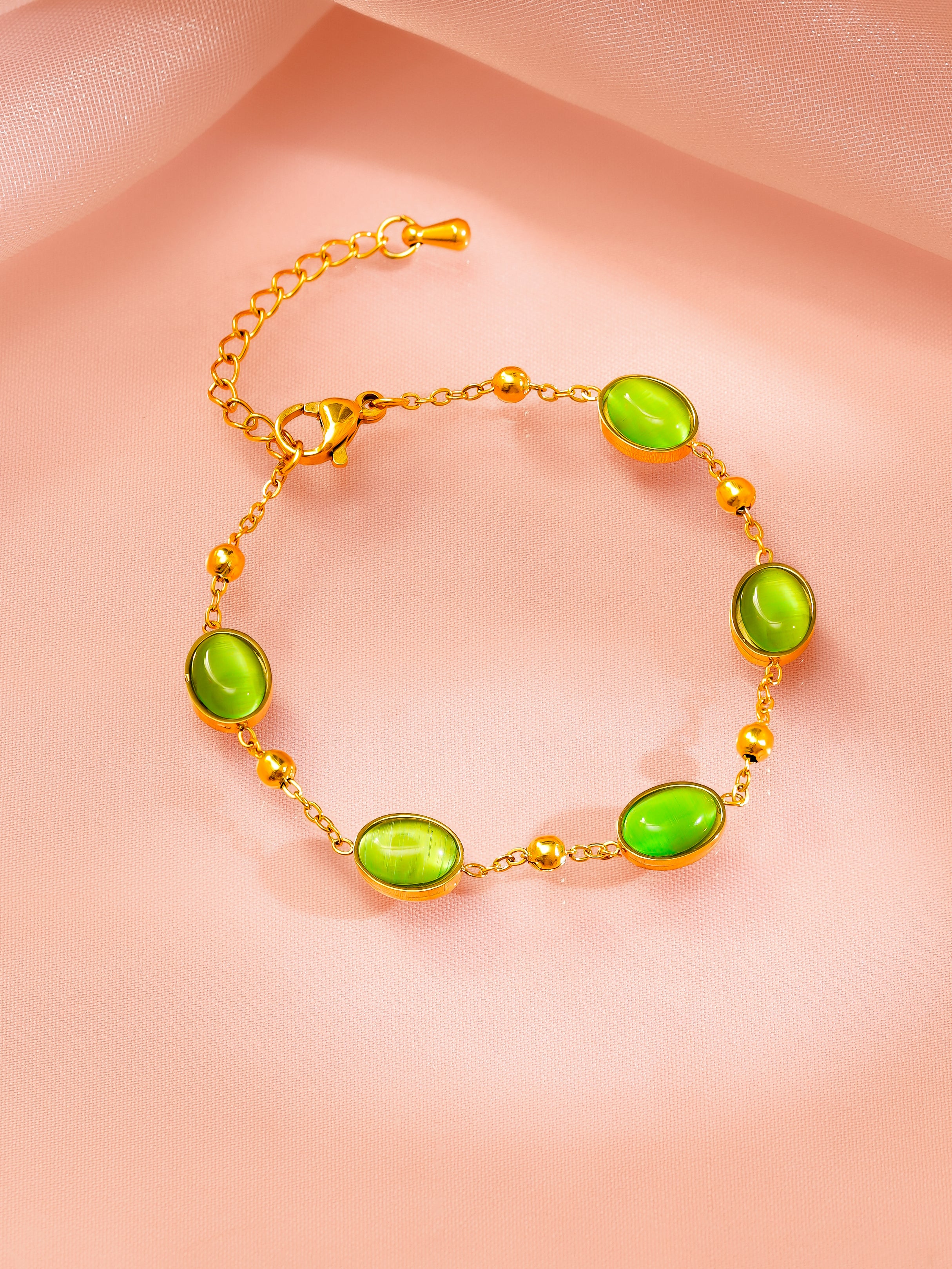 18K Gold Plated Green Stone Gold Finish Bracelet