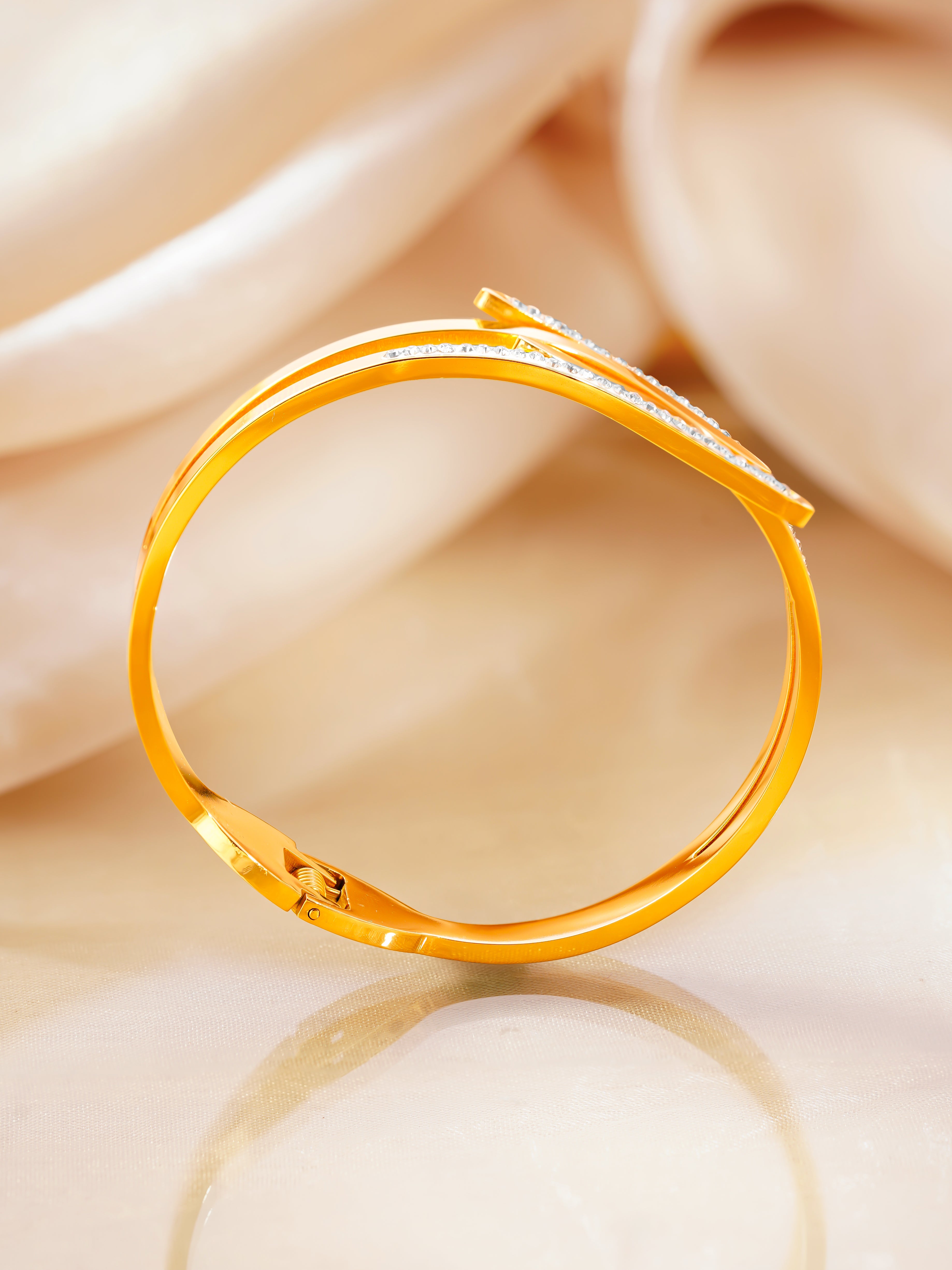 18K Gold Plated Crystal Studded Cuff Bracelet