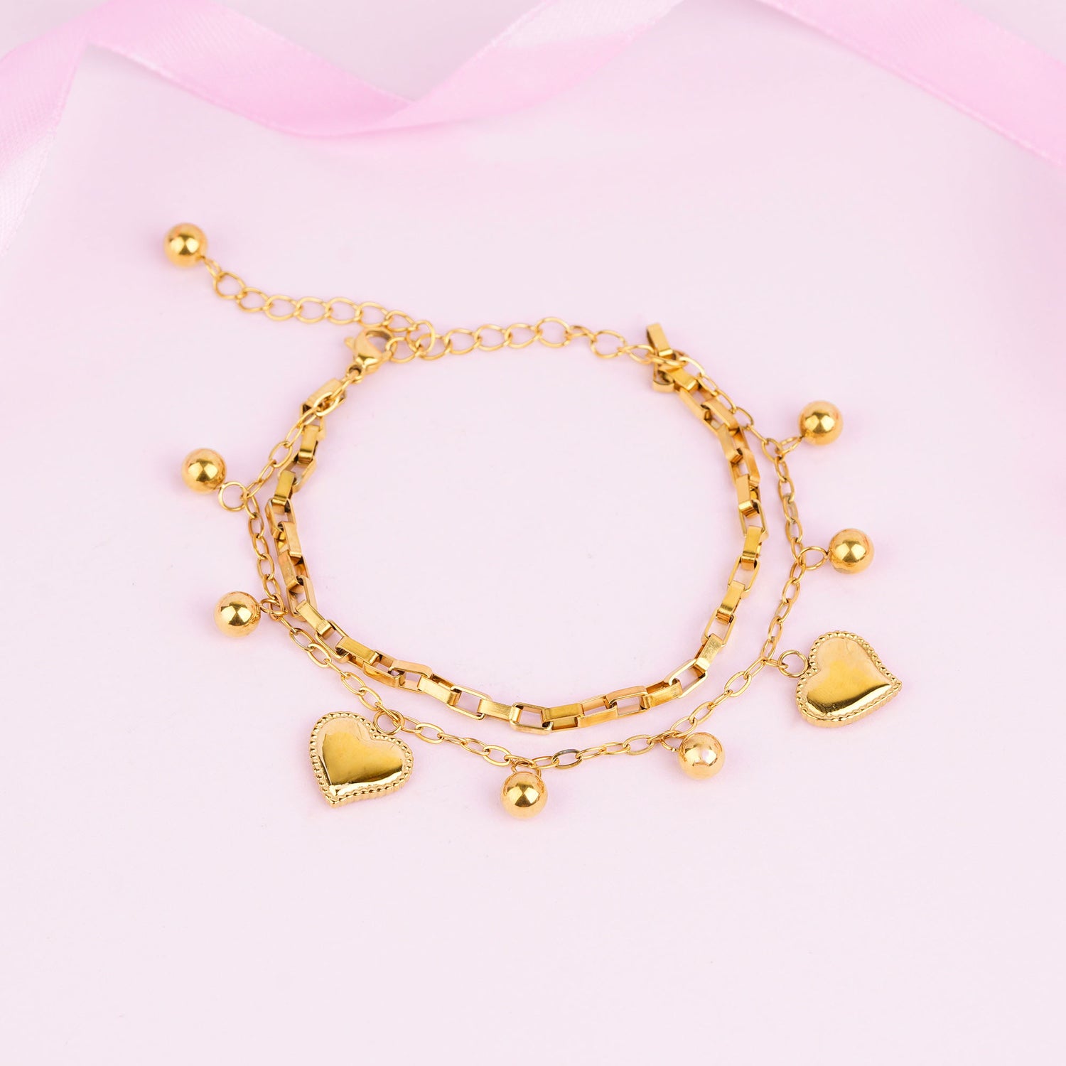 18K Gold Plated Hearts All Over Bracelet - Gold