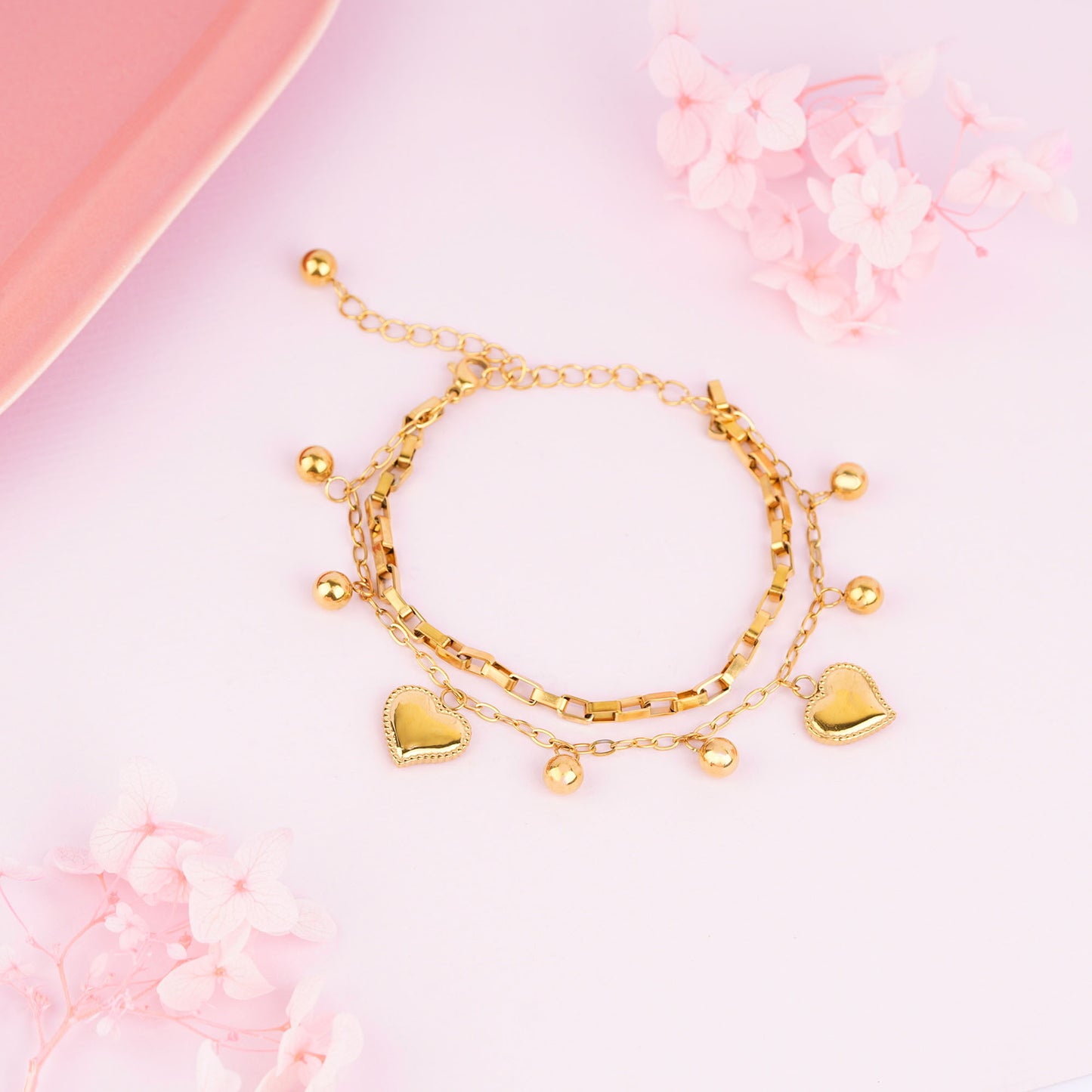 18K Gold Plated Hearts All Over Bracelet - Gold