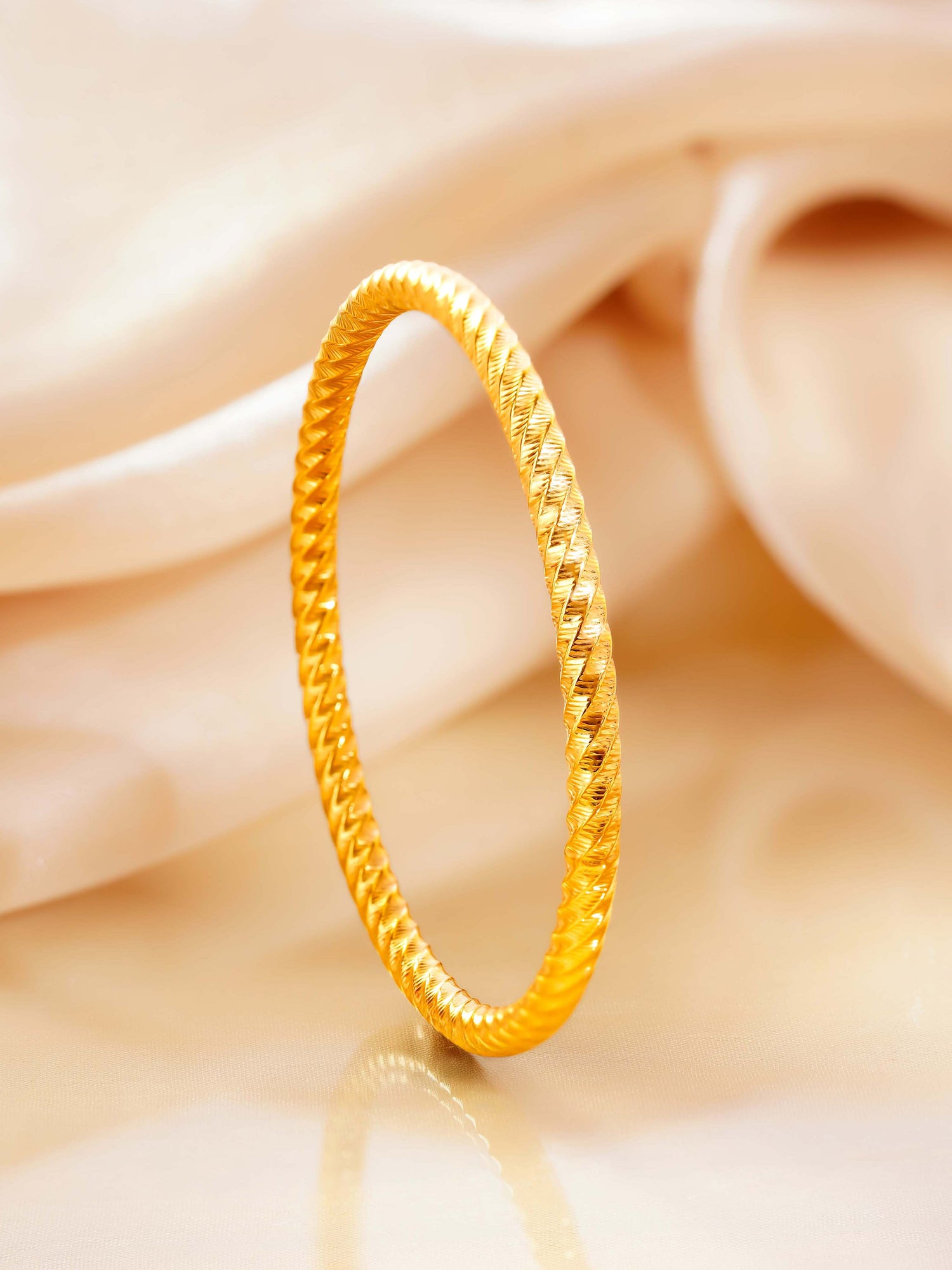 18K Gold Plated Textured Bangle Bracelet