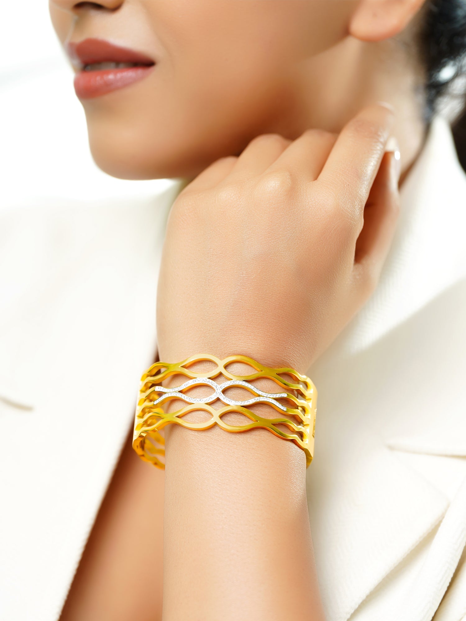 18K Gold Plated Crystal Star Statement Cuff Bracelet