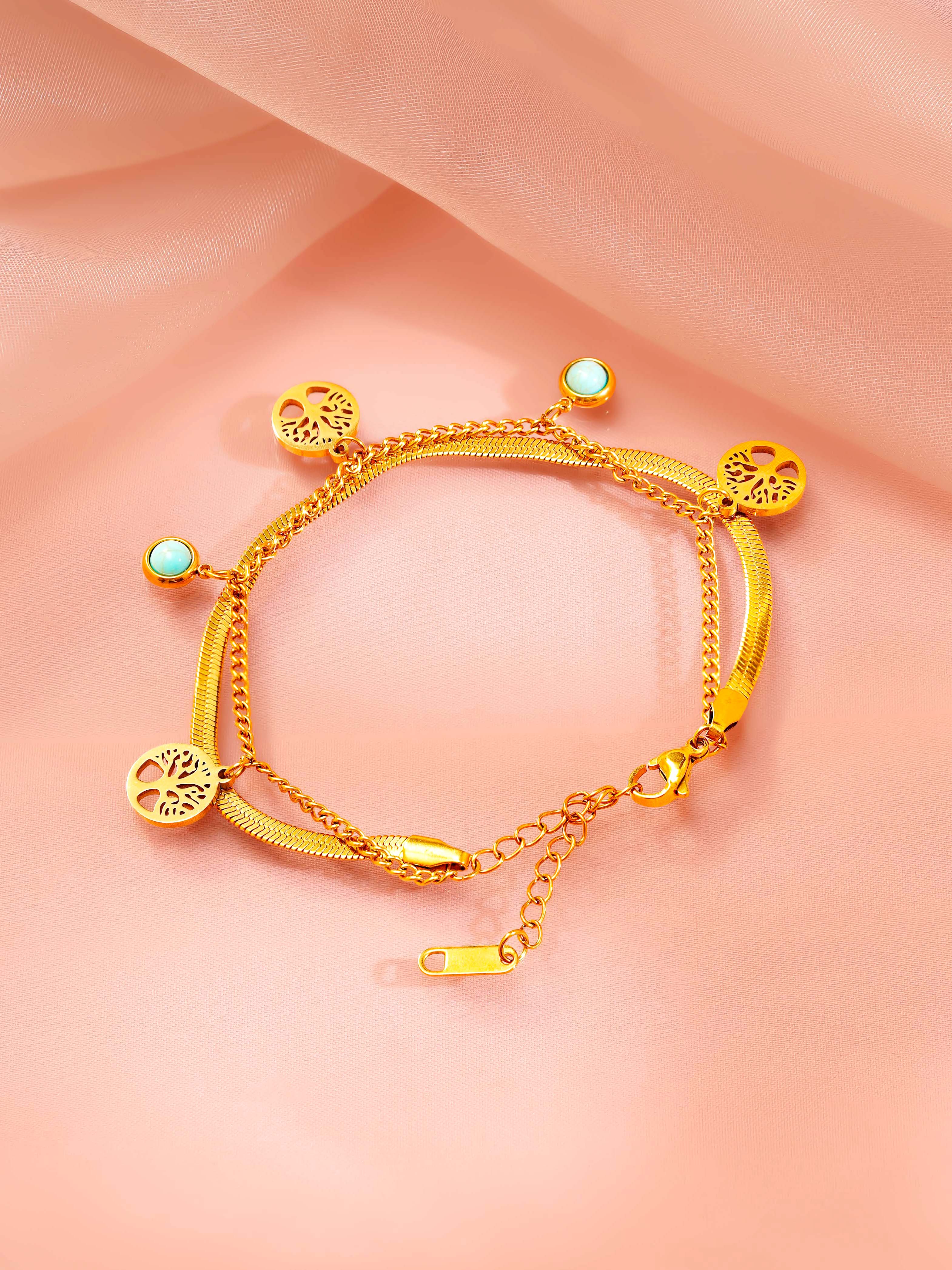 18K Gold Plated Layered Charm Bracelet