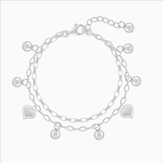 Silver hearts bracelet front view