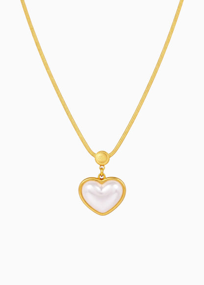 18K Gold Plated Pearl Love Heart Pendant Necklace