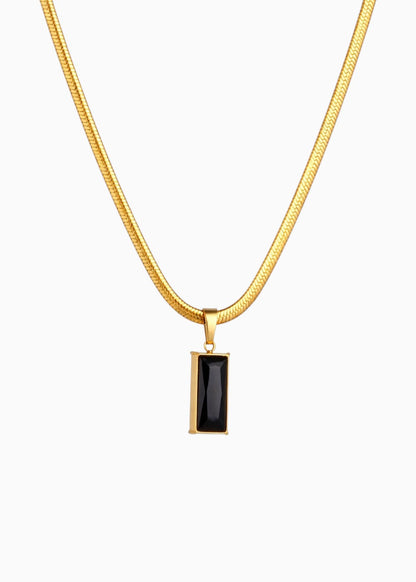 18K Gold Plated Black Stone Pendant Necklace