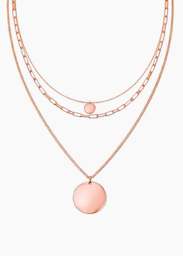 Layered Coin Necklace Rose Gold