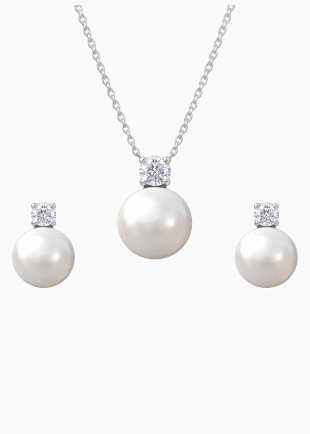 18K White Gold Plated NAITRA Lustrous Bond Pearl Jewellery Set