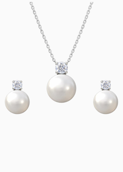 Pearl Stud Jewellery Set Silver