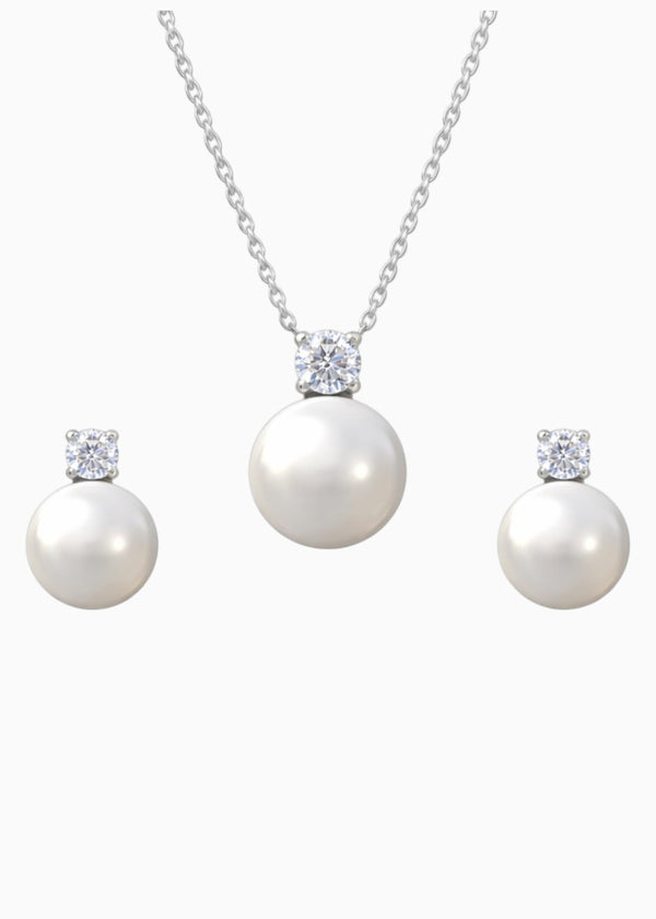 Pearl Stud Jewellery Set Silver