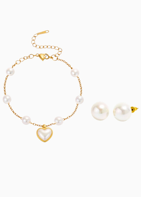Pearl Heart Bracelet Set