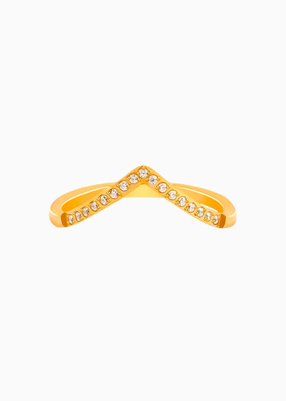 18K Gold Plated V Shape CZ Paved Ring