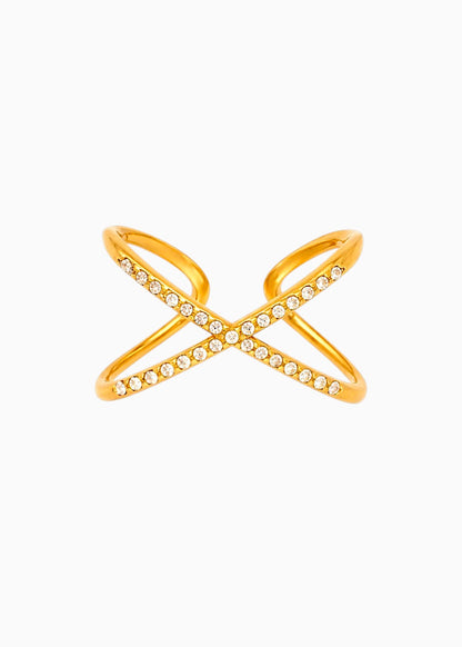 18K Gold Plated Criss Cross CZ Ring