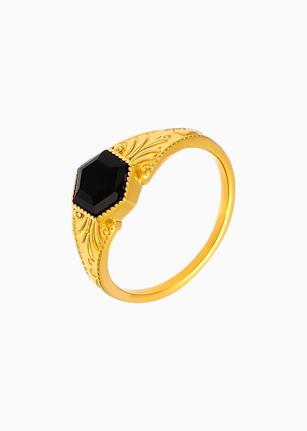 18K Gold Plated Black Stone Statement Ring