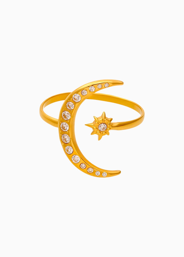 Crescent Moon Star Ring