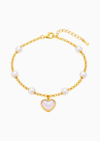 18K Gold Plated Pearl Heart Bracelet
