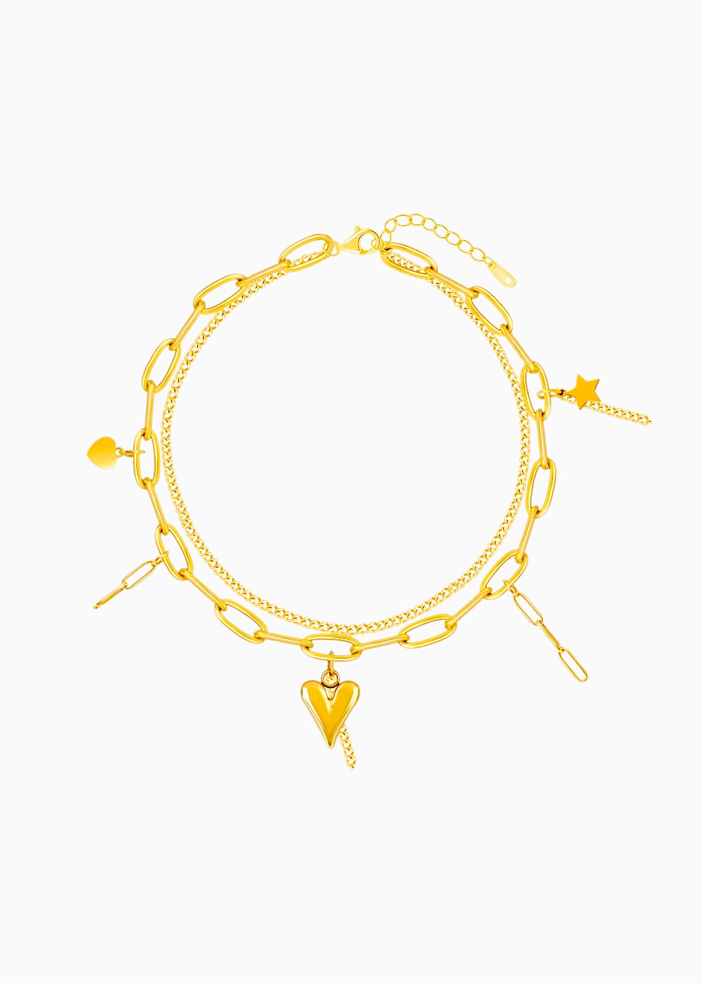 18K Gold Plated Heartstring Layers Heart Charm Bracelet