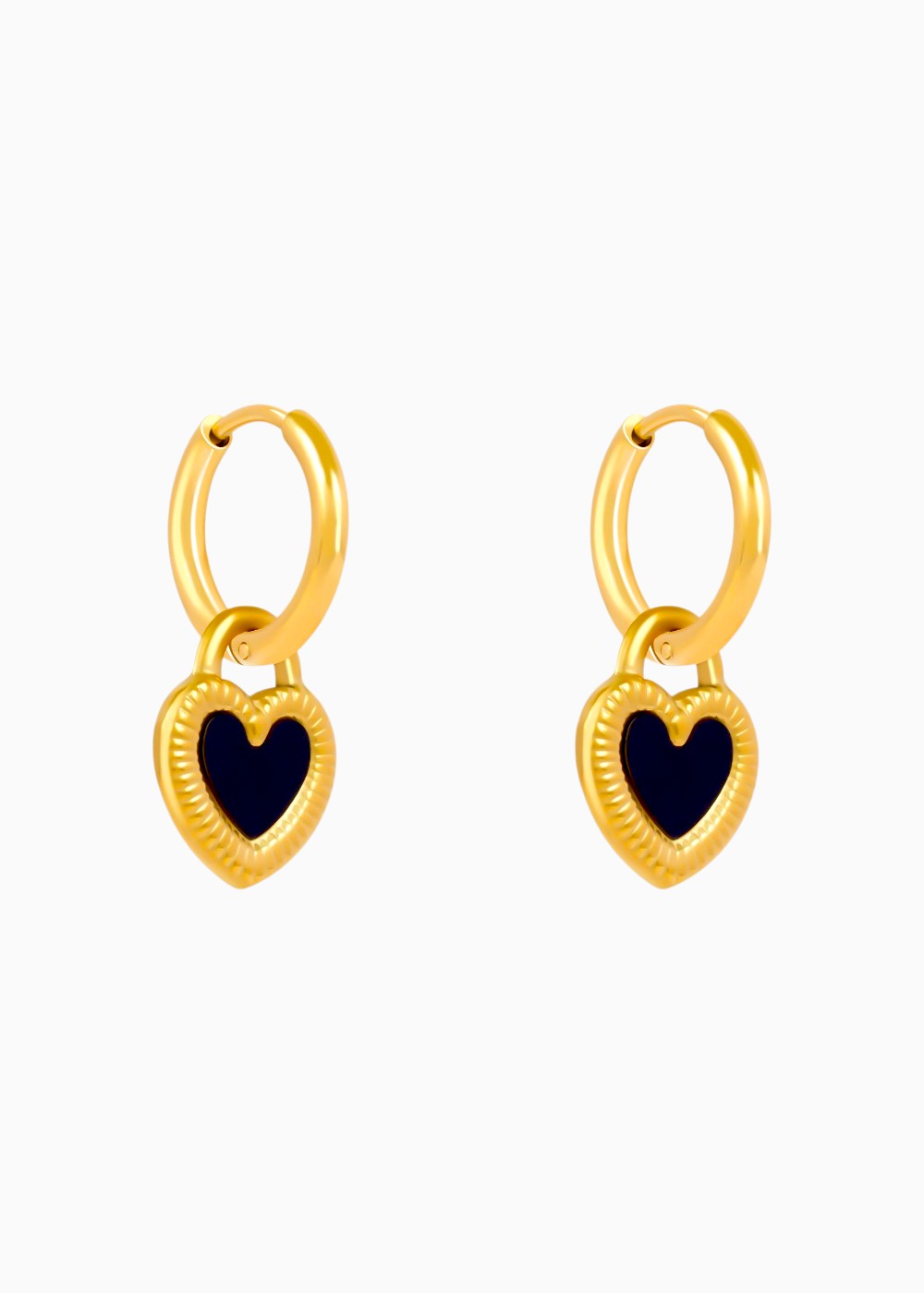 18K Gold Plated Black &amp; White Heart Drop Earrings