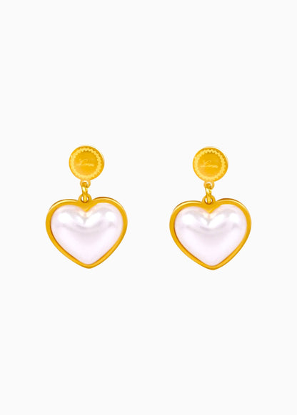 18K Gold Plated Pearl Love Heart Hoop Earrings