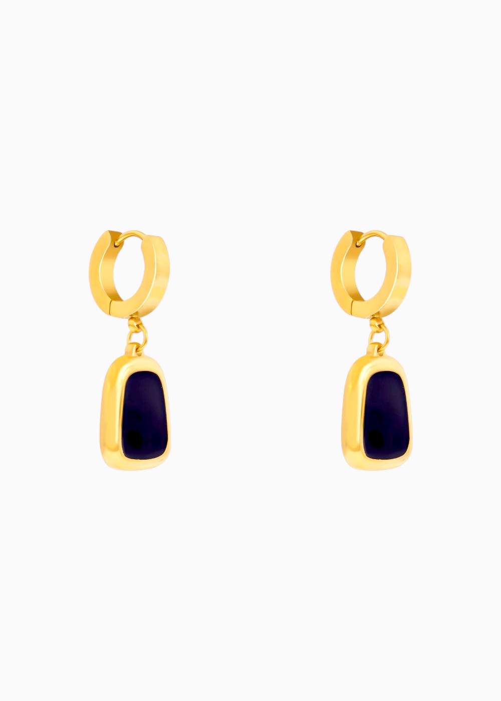 18K Gold Plated Black Onyx Hoop Earrings