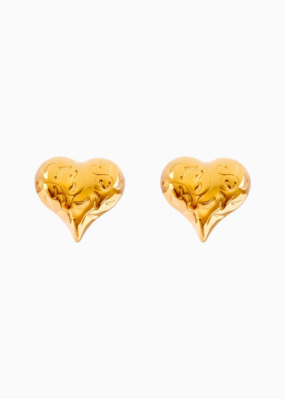 18K Gold Plated Golden Drift Big Heart Stud Earrings