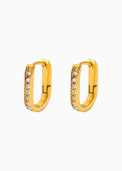 18K Gold Plated Dainty Zircon Studded Oval Hoop Earrings