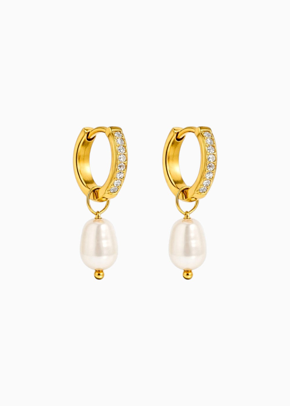 18K Gold Plated Pearl Drop CZ Studded Huggie Hoop Earrings