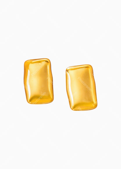 18K Gold Plated Sculpted Square Stud Earrings