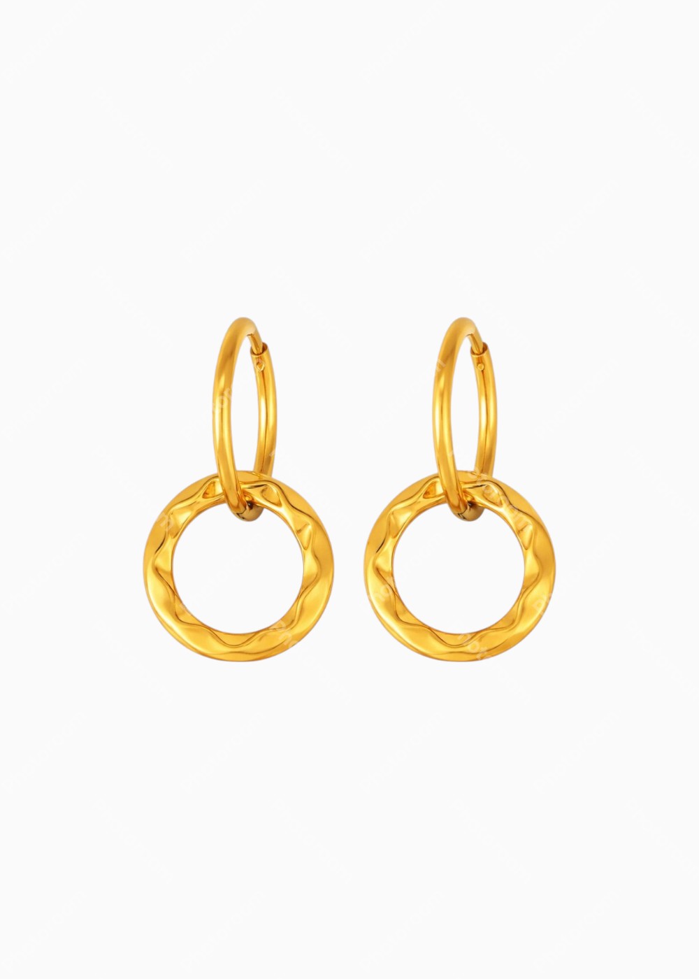 18K Gold Plated Textured Circle Drop Hoop Earrings