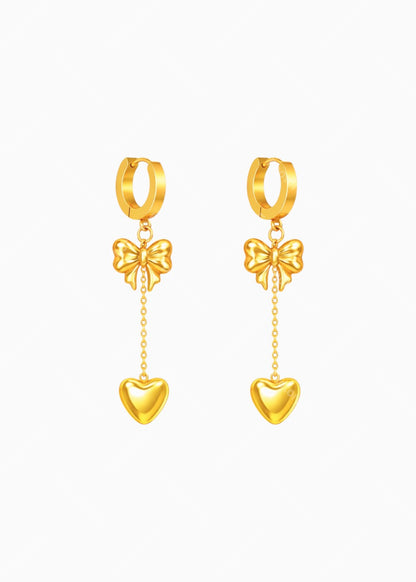 18K Gold Plated Sweetheart Bow Tassel Earrings