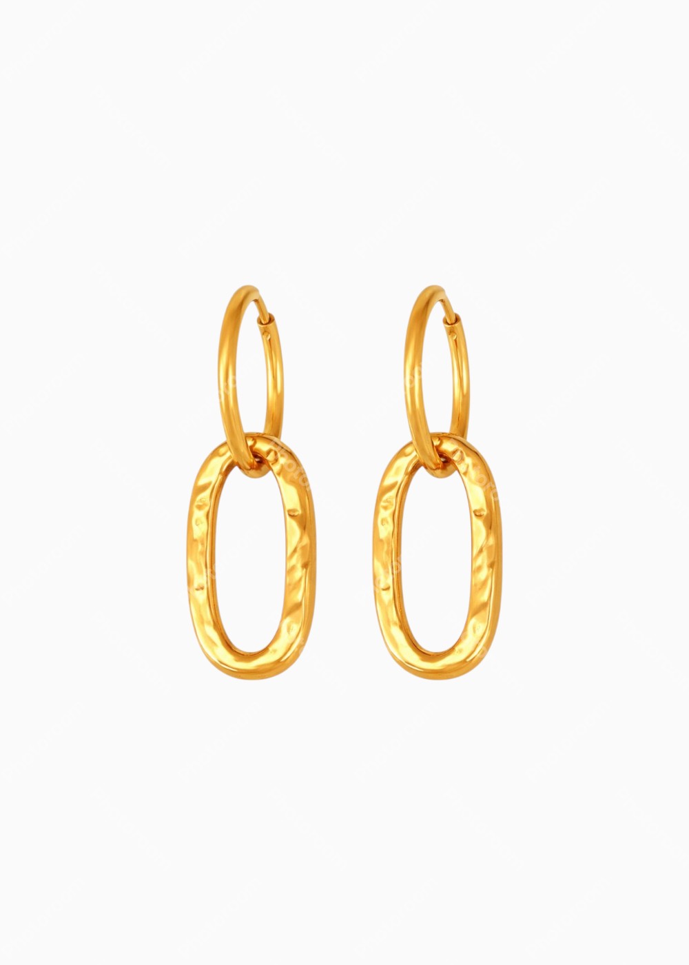 18K Gold Plated Textured Oval Drop Hoop Earrings