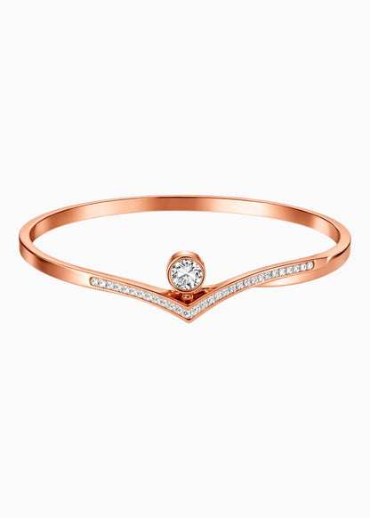 18K Gold Plated CZ Studded Crystal Openable Bangle Bracelet - Rose Gold