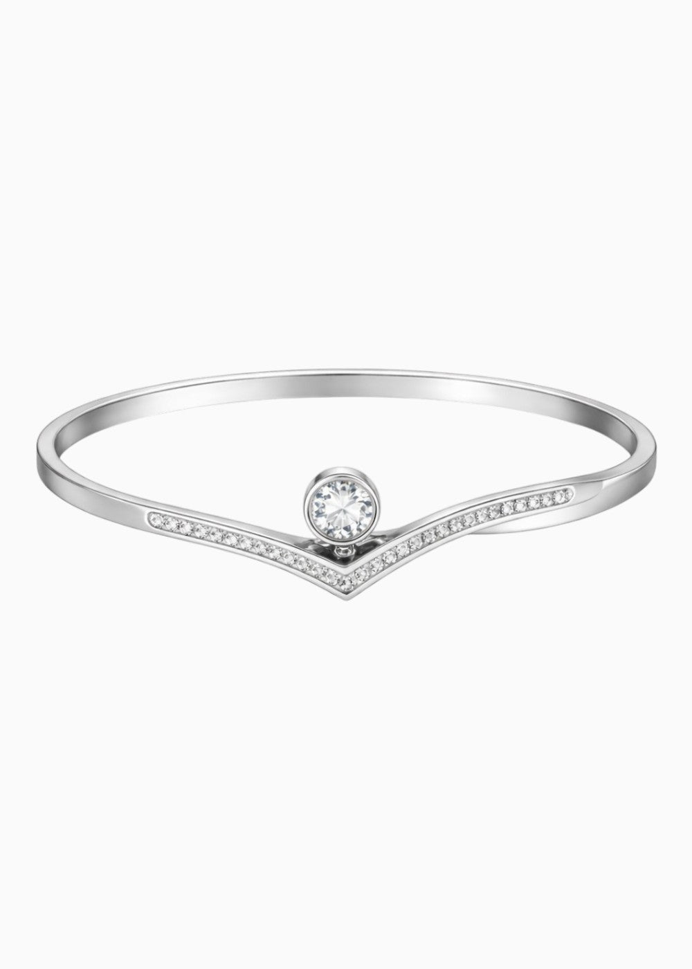 18K Gold Plated CZ Studded Crystal Openable Bangle Bracelet - White Gold