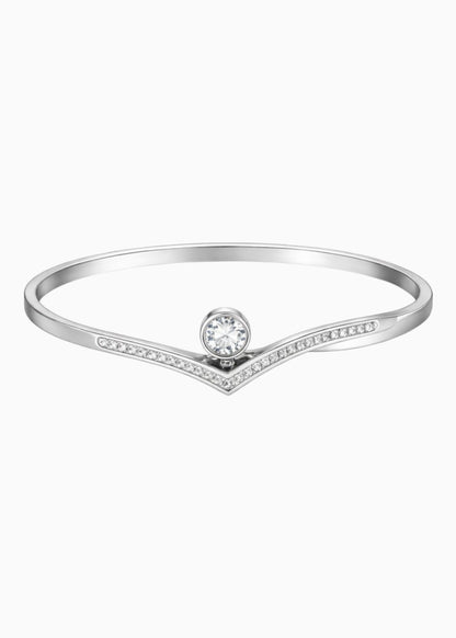 18K Gold Plated CZ Studded Crystal Openable Bangle Bracelet - White Gold