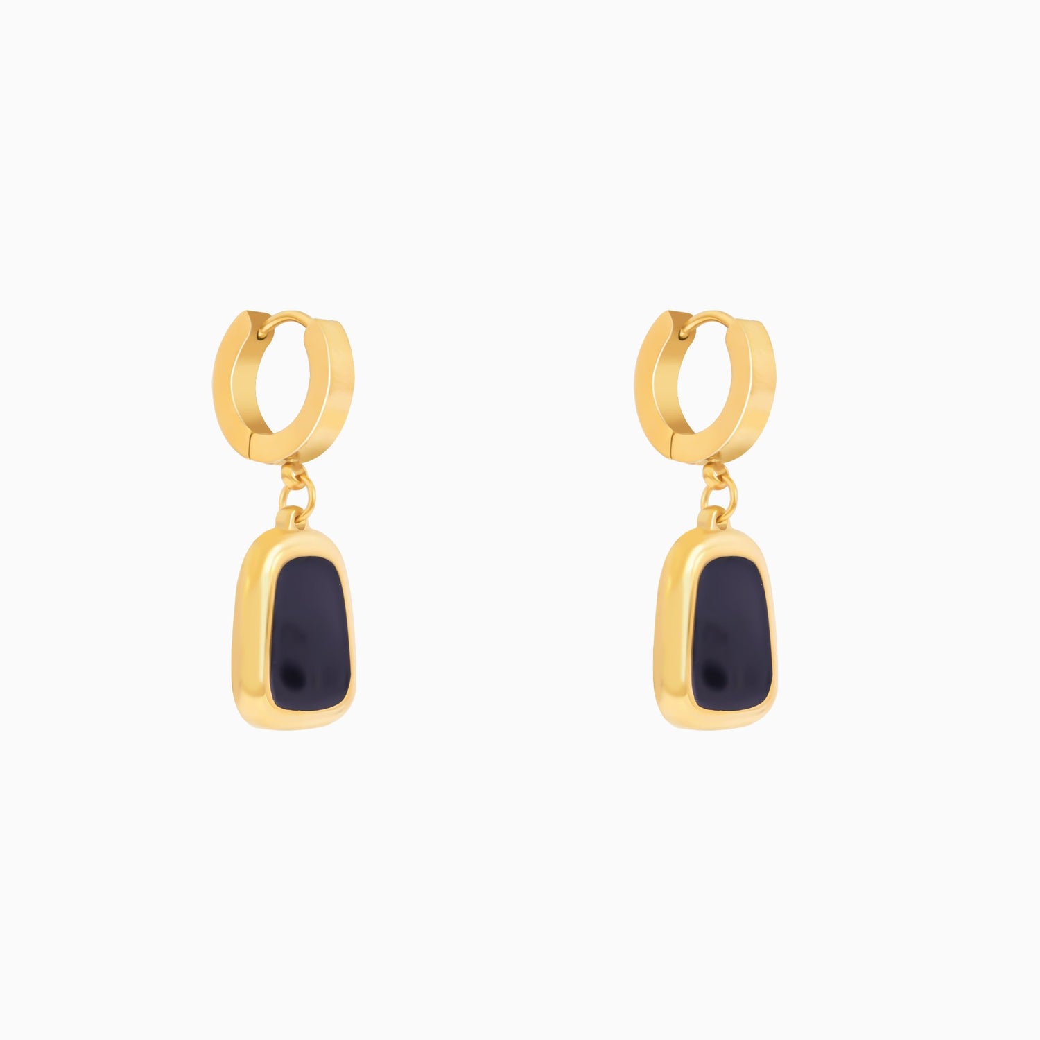 18K Gold Plated Black Onyx Hoop Earrings