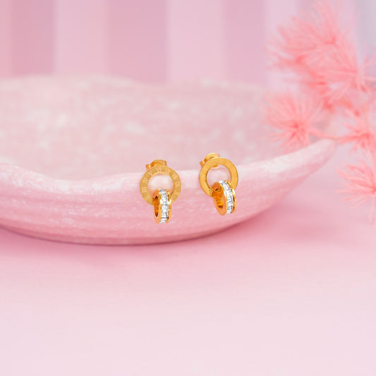 18K Gold Plated Orbit of Grace Gold Double Ring Stud Earrings
