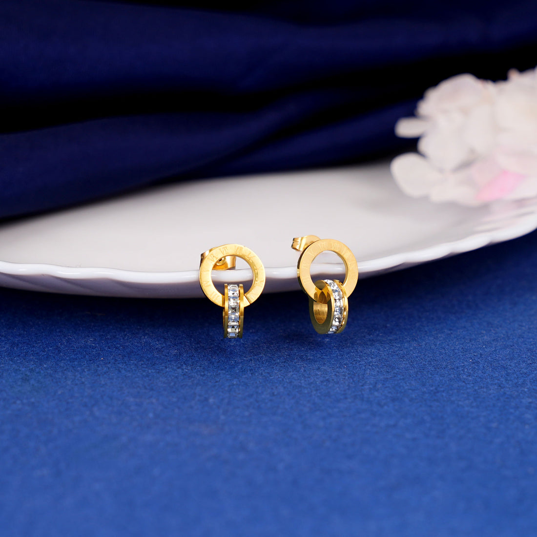 18K Gold Plated Orbit of Grace Gold Double Ring Stud Earrings