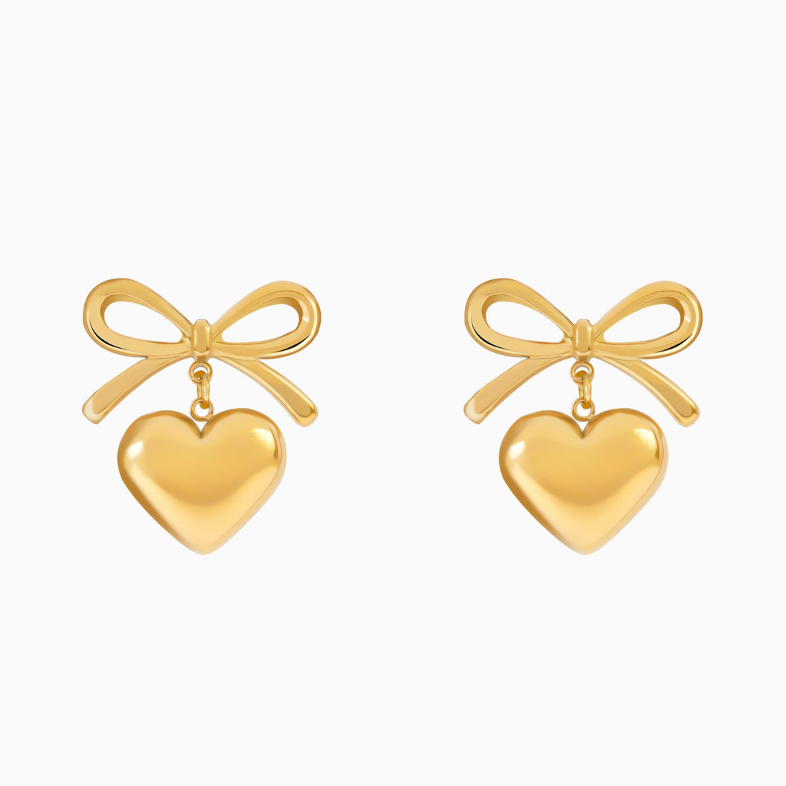 18K Gold Plated Wrapped with Love Heart Bow Earrings - Gold
