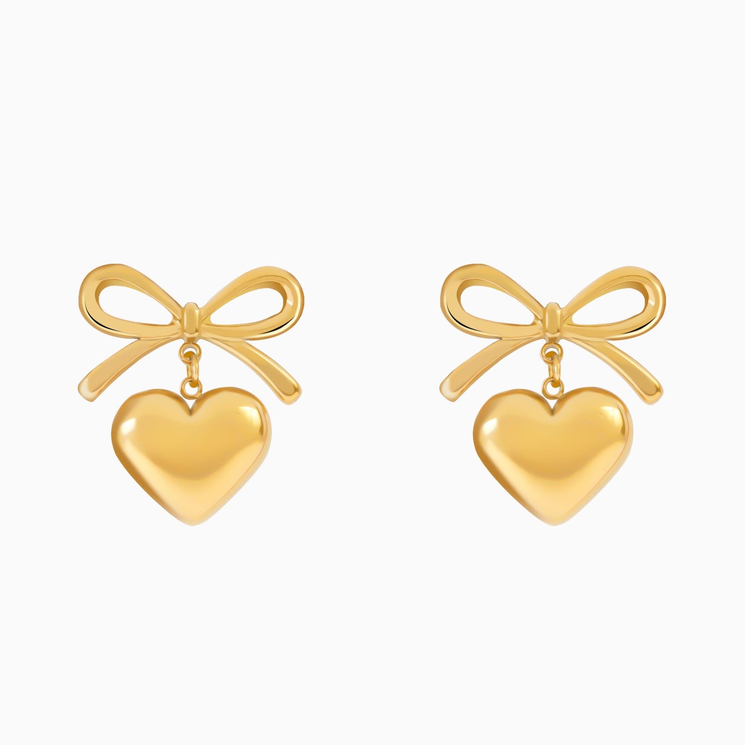 18K Gold Plated Wrapped with Love Heart Bow Earrings - Gold