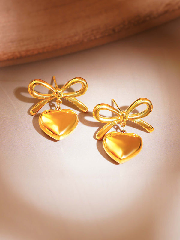 Heart Bow Earrings Gold