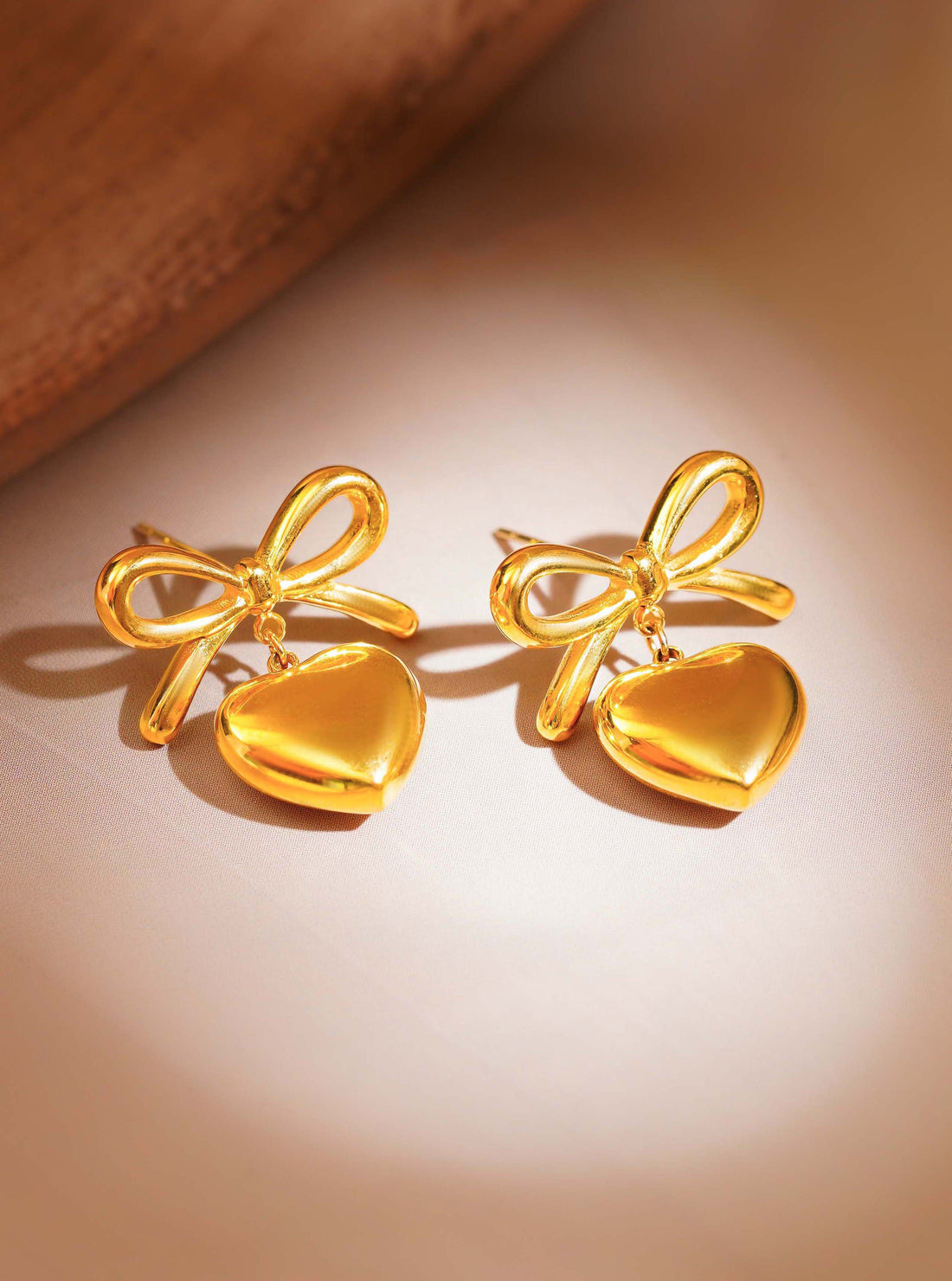 Heart Bow Earrings Gold
