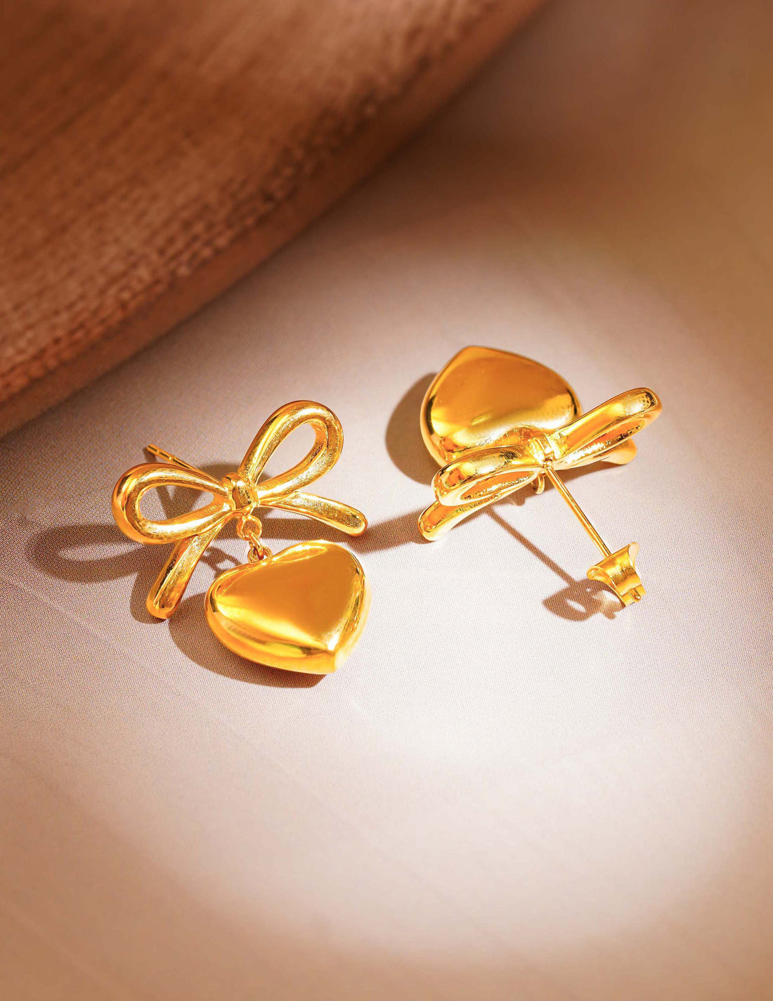 Heart Bow Earrings Gold