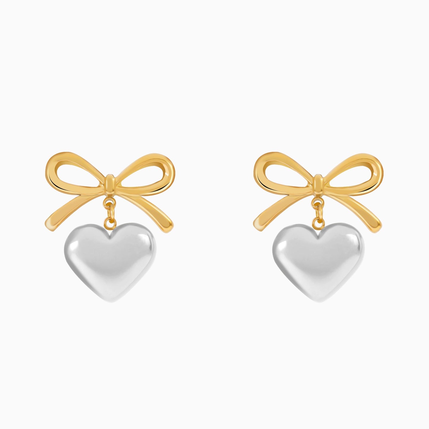 18K Multi Tone Plated Wrapped with Love Heart Bow Earrings - Silver
