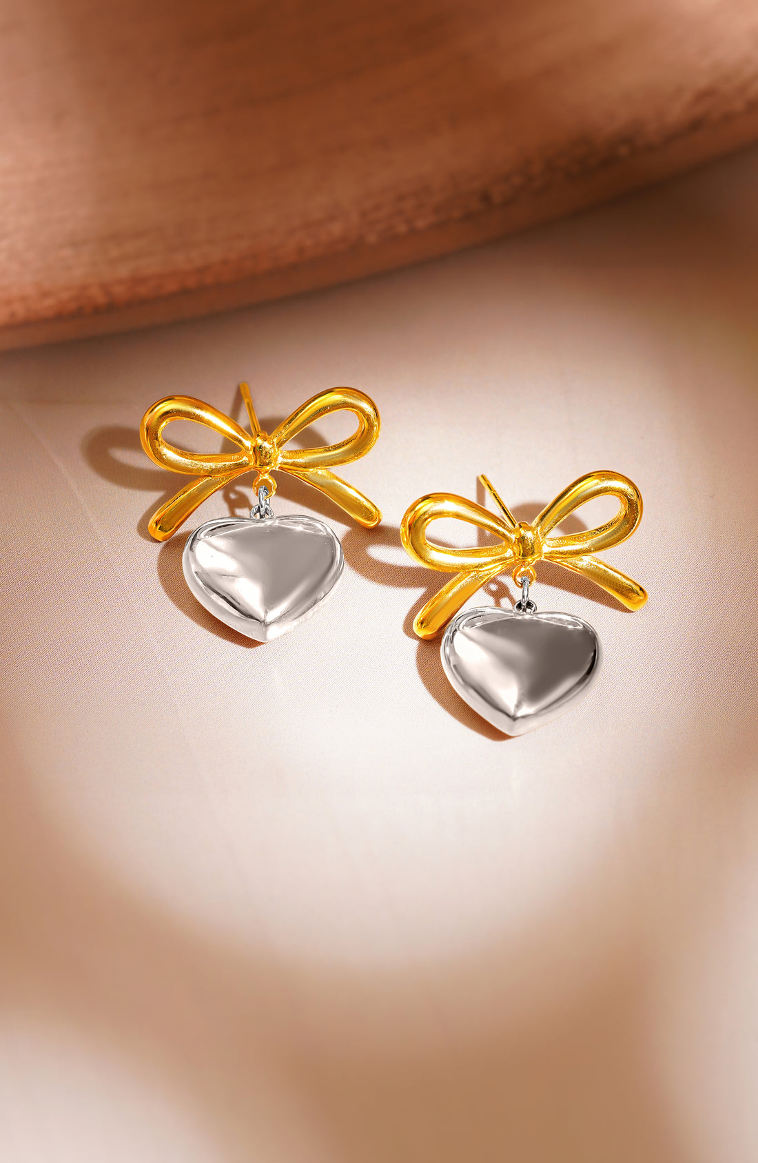 Heart Bow Earrings Two Tone