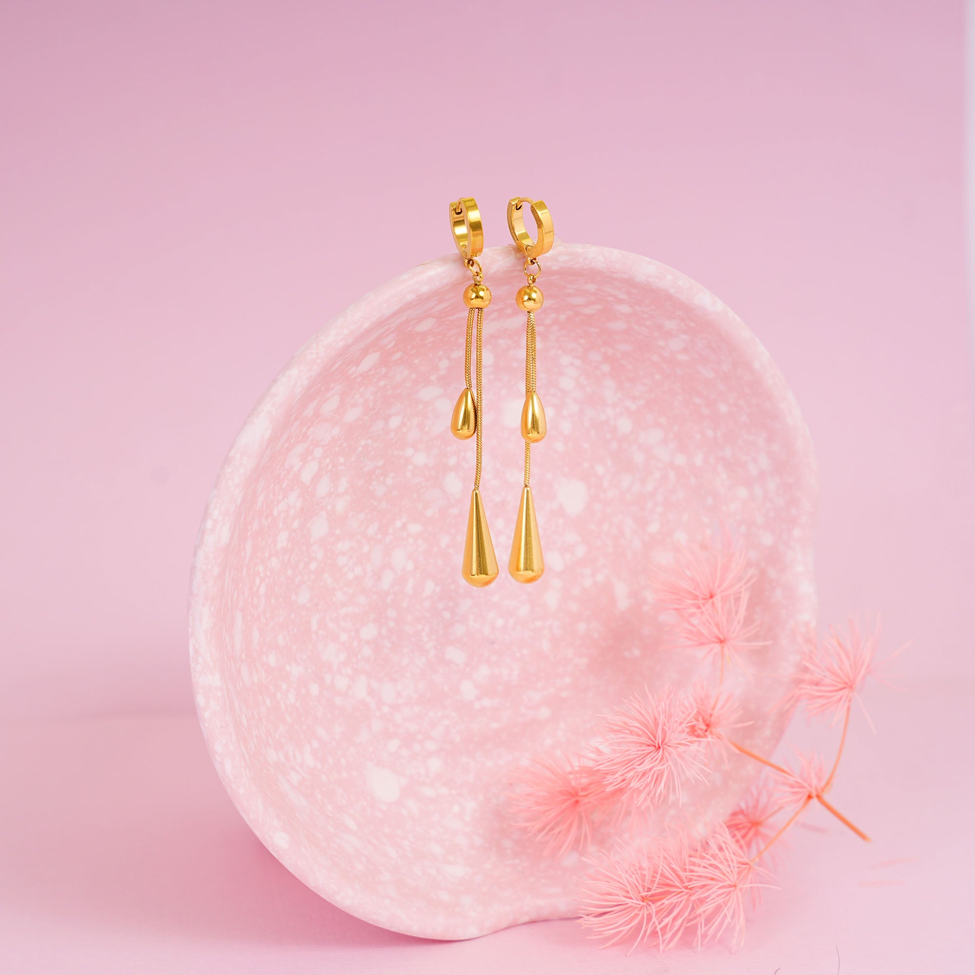 18K Gold Plated Golden Drape Tassel Drop Earrings